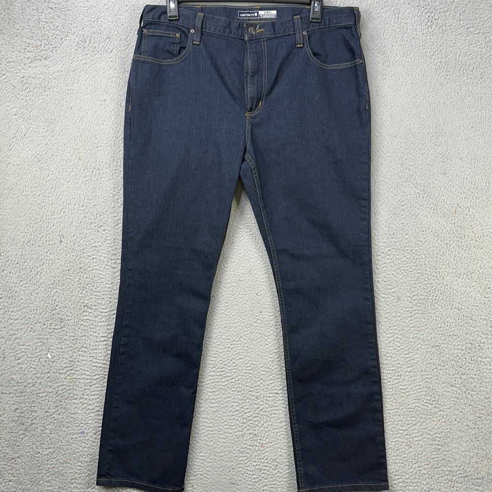 Carhartt Rugged Flex Jeans Tapered Mens 38X32 Blue Slim Fit 5 Pocket Stretch NEW